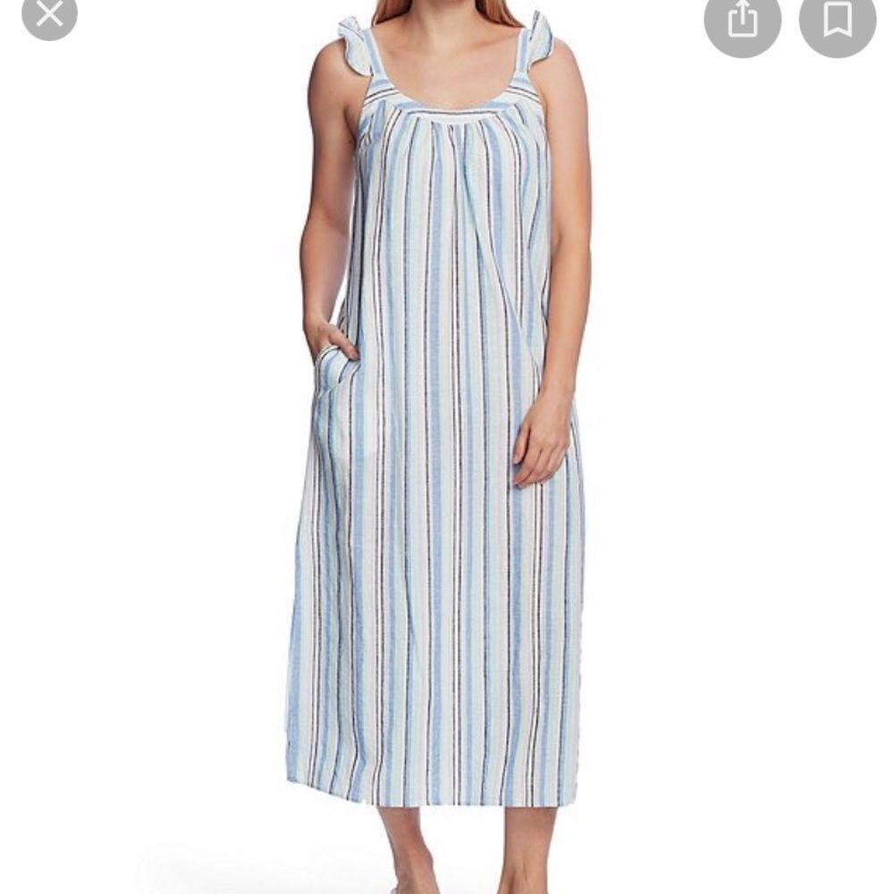 Vince Camino Striped, Ruffle Strap midi dress